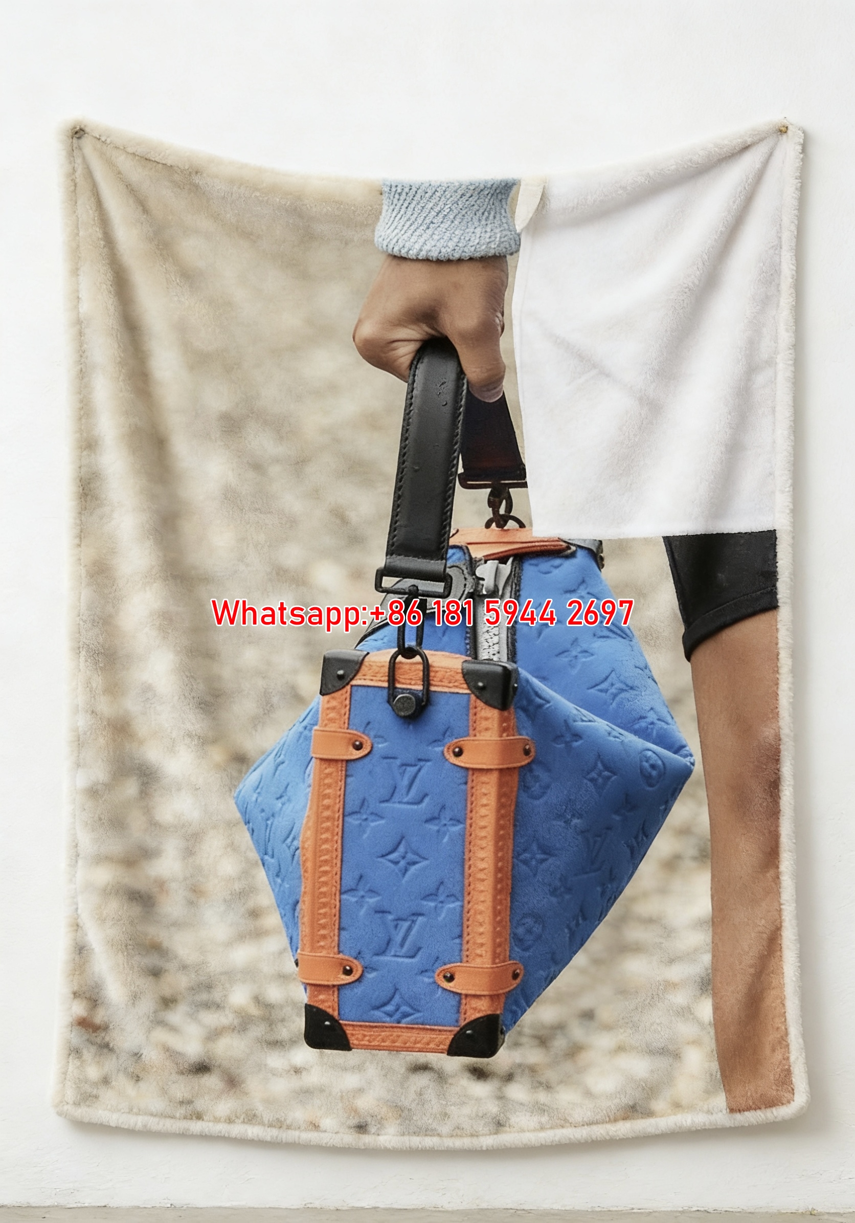 Blue LV Trunk Bag Blanket Orange Trim LV Bag Throw 130